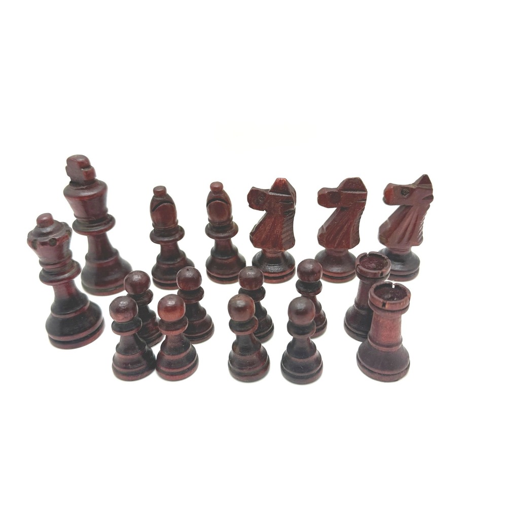 Hand‎ Carved Wooden Chess Pieces 16pc Set Vintage Incomplete Replacement Crafts
